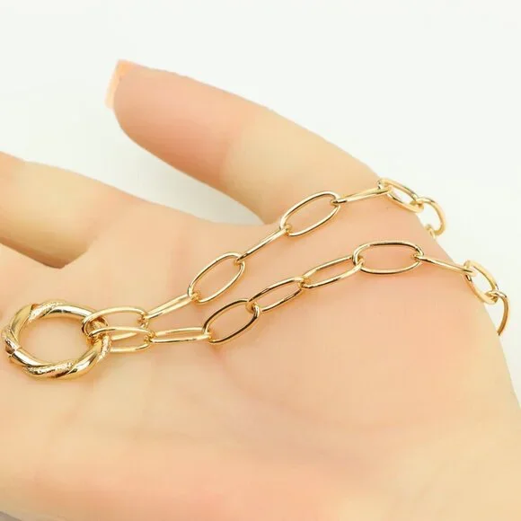 Chunky Oval Link Rose Gold Necklace with Round Center Pendant, XPNL0348 - Picture 5 of 13